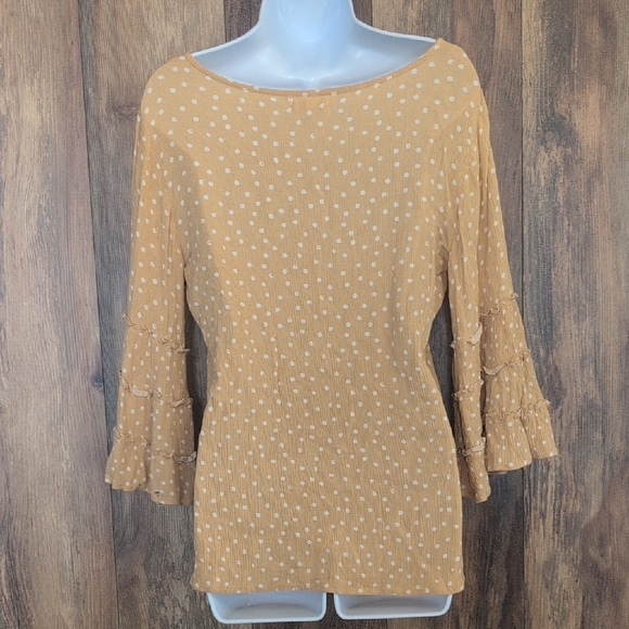 Maurices Mustard Polka Dot Blouse with Ruffle Sleeves M                     D378 - Picture 4 of 6